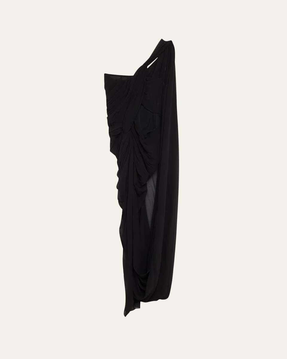 Asymmetric Draped Crepon Gown